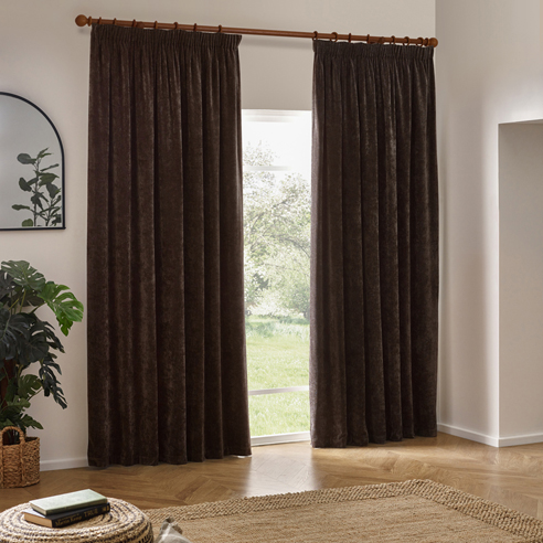 Heavy Chenille Pencil Pleat, Brown - Ready Made Curtains - Image 3